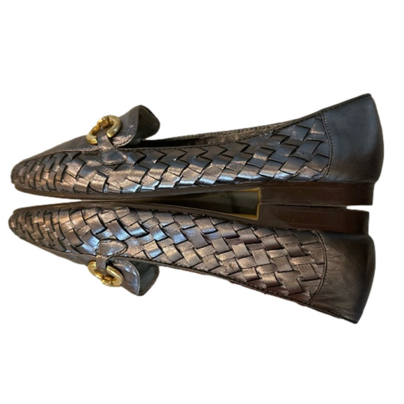 Vintage West Coast Woven Slip On Flats Loafers Pewter Gold Horse-bit Huaraches 9 - Picture 4 of 7
